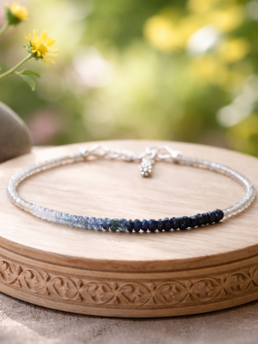 Ombre Sapphire Labradorite Bracelet: Sterling Silver Gemstone Jewelry 7"